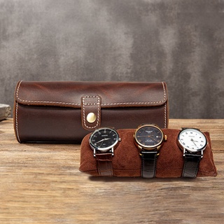 Watch bagU90E Leather 3 Watch Storage Roll Cases Round Shape Bracelets Cufflinks Earrings Watch Port (5)