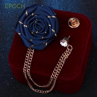 EPOCH Men Chain Ribbon Flower Fabric Rose Tassel Brooch