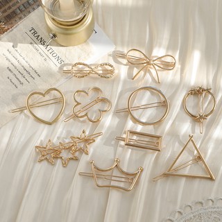Korean Fashion Alloy Triangle Square Circle Hairpin Star Bow Crown Flower Ponytail Clip