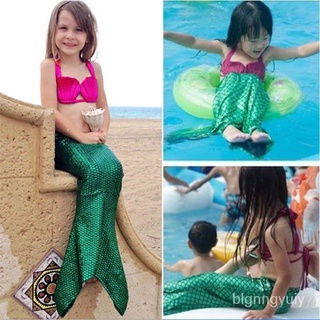 3PCS Girl Kids Mermaid Tail Swimmable Bikini Set Bathing Suit Fancy Costume WShx
