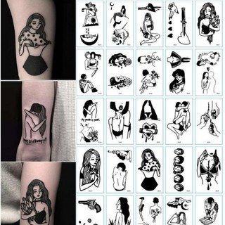 UnisexWaterproof black and white tattoo stickers sexy ladies dark women sad tattoo temporary tattoos