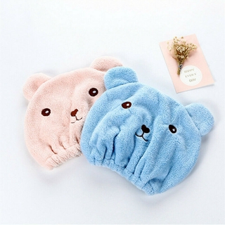 Cute Cartoon Bear Coral Fleece Dry Hair Cap / Strong Absorbing Drying Velvet Ultra-Soft Hair Dry Hat Towels / Breathable Turban / Wrapped Shower Cap
