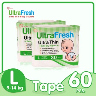 Ultrafresh Ultra Thin Tape Diapers Large 2 packs (30pcs/pack) for Newborn & Babies)