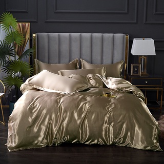【mattress】【sheet】Rayon Bedding Sets Luxury Duvet Cover Set Solid Color Bed Sheet Sets Single Double