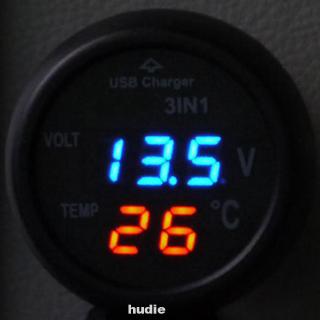12V-24V USB Car Boat Socket Voltage Temperature Digital Panel Volt Meter
