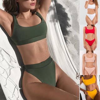 [Ladymiss]Women Sexy Push-Up Padded Bra Beach Bikini Set Pure Color Swimsuit Swimwear