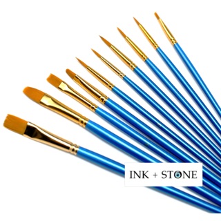 10pc set Watercolor Gouache Paint Brushes Flat Round Shape Pointed Tip Watercolour Art Brush