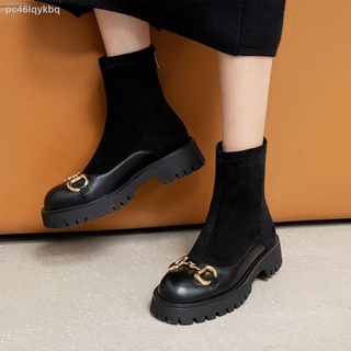 leather shoes✗Leather ankle boots 2021 new casual Martin boots women s shoes are thin elastic stocki