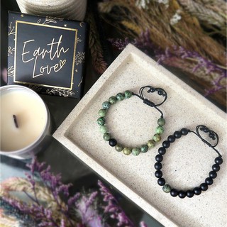 DISTANCE BRACELETS - African Turquoise & Onyx - Adjustable Couple Bracelets by Earth Love Collective