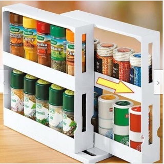 【Best seller】Double Layer Kitchen Spice Organizer Rack Multi-Function Rotating Storage Shelf Slide K