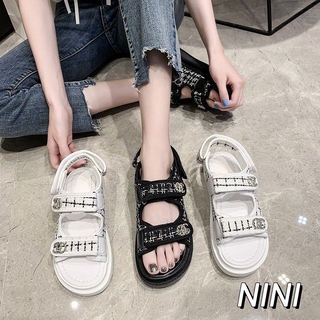 【NINI】35-42 sandals students flat shoes Velcro sandals thick sandals