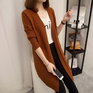 Women's casual long sweater Korean slim cardigan solid coat