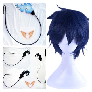 Anime Ao no Exorcist Okumura Rin Blue Hair Cosplay Blue Exorcist Wigs Cosplay Tail with Ears