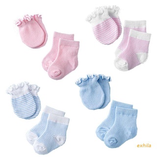 exhila 4 Pairs Children Kids Baby Newborn Socks Gloves Anti-scratch Breathable Elasticity Protection Face Mittens Shower Gift