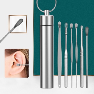 Ear PickingSix-Piece Set, Stainless Steel Curette Ear Spoon, Earwax Collector,Earwax Removal Cleaner, Nursing Ear Cleaning Tool