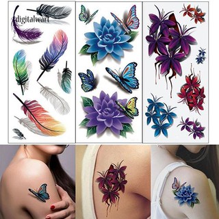 DG 2 Pcs 3D Body Art DIY Stickers Temporary Tattoo Butterfly Flower Feather Sticker