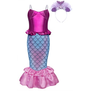 Chrismas Little Mermaid Costume Girls Ariel Dress Headband Princess Party Cosplay Halloween Dress Up