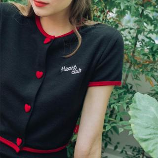 Heart CLUB Single Breasted Love Buckle Knit Short-Sleeved Cardigan