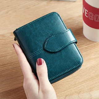 Bag∏✾∋RFID Leather wallet Lady Vintage oil wax cowhide short wallet genuine leather zipper small wal