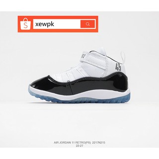 Original Children NIKE Air Jordan 11 RETRO(PS) AJ11 Black and White Basketball Shoes For Kids