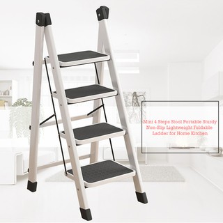 [White] Mini 4 Steps Stool Portable Sturdy Non-Slip Lightweight Foldable Ladder for Home Kitchen