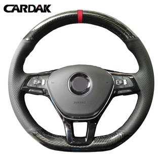 CARDAK Hand-stitched Black Carbon fiber Leather Suede Steering Wheel Cover for Volkswagen VW Golf 7