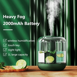1L Wireless Air Humidifier Ultrasonic Cool Mist Makger Fogger 2000mAh Rechargeable Battery USB Water Diffuser with LED Light