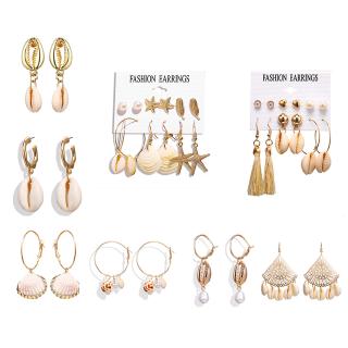 Fashion Shell Earrings Set Women Bohemian Tassel Long Stud Earring Beach Accessories Jewelry Gift (8)
