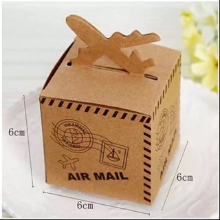 Retro Airmail Airplane Kraft Gift Box Plane Stamp Travel Themed Wedding Souvenir Party Favor