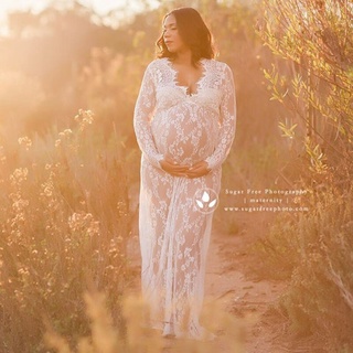 Lace Maxi Gown Dress Plus Size Pregnant Women Clothes Pregnancy Dress for Photo Shoot Maternity Photography