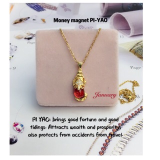LUCKY CHARM MONEY MAGNET PI-YAO AND STAINLESS CHAIN NECKLACE