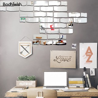 bodhiwish 24 Pcs Bricks Shape Mirror Wall Stickers DIY Bathroom Home