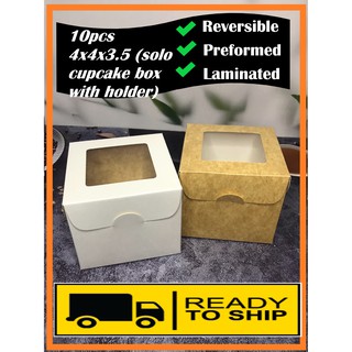 10pcs 4x4x3.5 Solo Cupcake Box with Window | Preformed | Reversible | High Quality