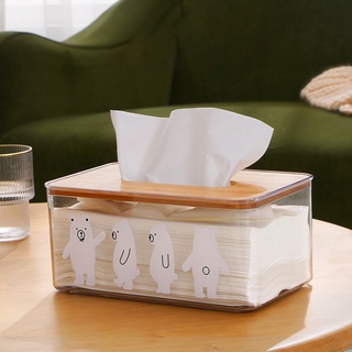 Cozylife Desktop Paper Towel Box Household Living Room Paper Box Desktop Transparent Bamboo Cover Napkin Storage Container Home Tool