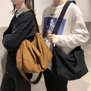 Korean Canvas Bag Women's 2021 New Simple and Versatile Literary Bag Large Capacity Unisex Messenger Shoulder Bag