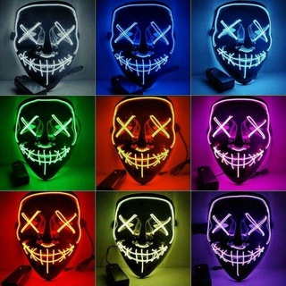 LED Mask Neon Halloween Party Luminous Light Scary The Purge Mask Glow In Dark Horror Skull Cosplay