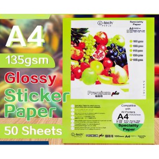 Photo Sticker Paper Glossy A4 Size 135gsm 50 Sheets I-Tech Brand