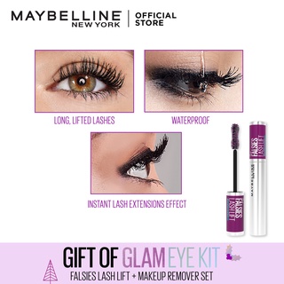Gift of Glam Eye Makeup Set: Maybelline Falsies Lash Lift Mascara and Makeup Remover Set [Waterproof (3)