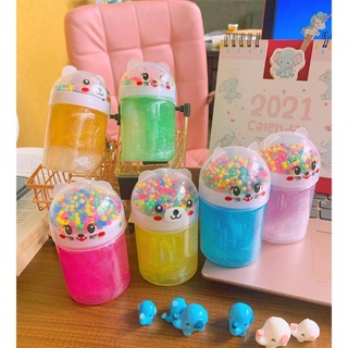 CAT AND BEAR SLIME WITH COLORFUL STYRO AND GLITTERED