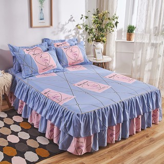 Valentine's Day Present Love Pattern Bed Skirt Home Bed Protector Single Queen King Size Pillowcase Bed Cover