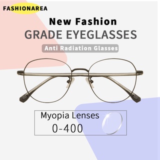 Myopia Eyeglasses Round Frame Anti Radiation Blue Lens Eyeglass In Metallic Frame Graded Eyeglasses with Grade -100 150 200 250 300 350 400 for Women and Men Retro Art Student Neutral Metal Frame Optical Glasses