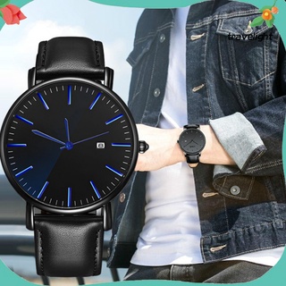 【TL】Business Men Minimalist Calendar Round Dial Faux Leather Band Quartz Wrist Watch