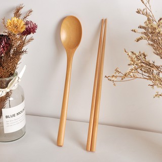 ♥COD ♥Wooden spoon Chopsticks Set Korean Wood Soup For Eating Mixing Strring Handle (3)