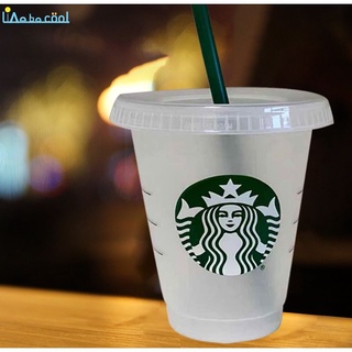 ★ Reusable Starbucks Transparent Cold Cup Color Changing Cold Cups Plastic Tumbler with Lid Summer Collection LIVEBECOOL