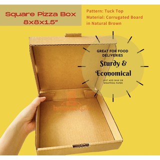 20pcs Square Food Box Pizza Box 8x8x1.5” Corrugated Tuck Top in Natural Brown