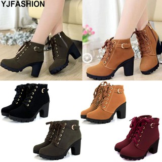 YJFASHION Women Lace Up Ankle Boots Suede Shoes