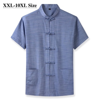Plus Size 7XL 8XL 9XL 10XL Men's Short Sleeve Shirt Chinese Style Tang Suit Loose Casual Traditiona3