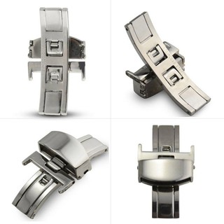 Silver Stainless Steel Butterfly Deployment Clasp Buckle With Push Button
