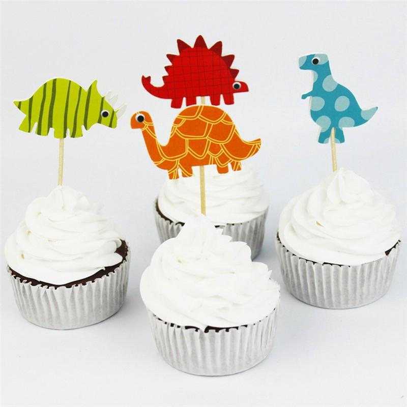 24pcs Cartoon Dinosaur Toppers Cupcake Topper Baby Shower