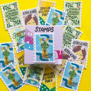 handbag ♨Cute Postage Stamps Glitter Laminated Sticker Pack (5 pcs♖